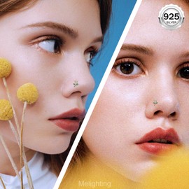 MeIighting 20G Sterling Silver 925 Flower Nose Stud L-Shaped Nose Piercing 7 mm Nose Ring Clear CZ Cute Nose Jewelry for Women
