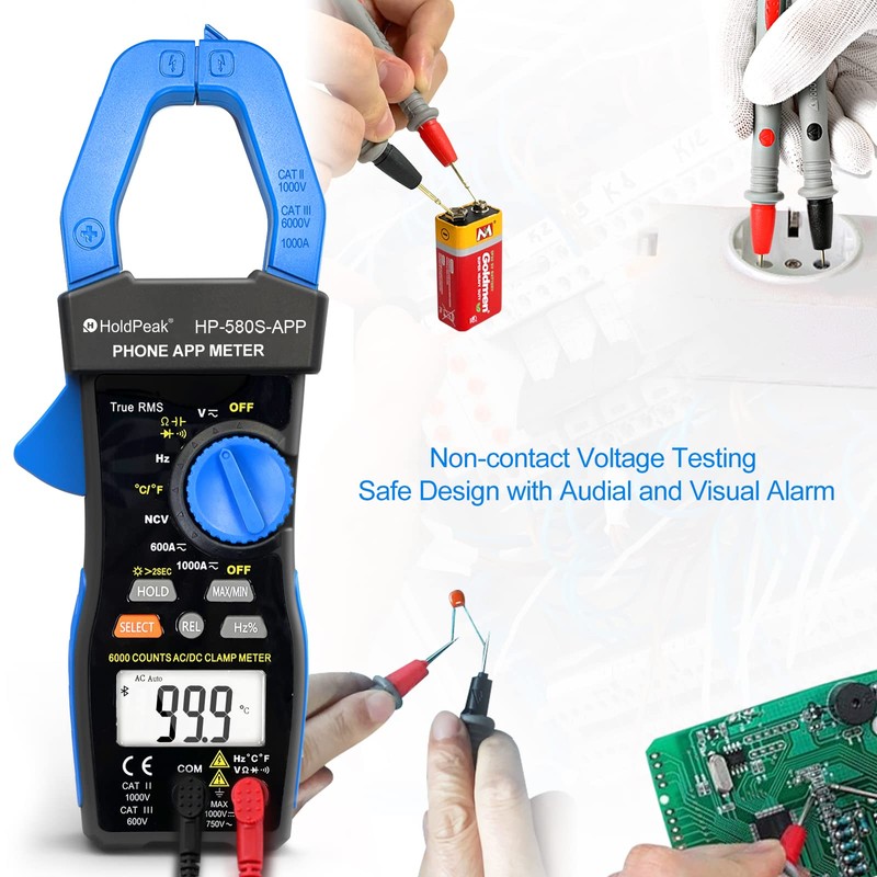 H HOLDPEAK Digital Multimeter 580S-APP, Bluetooth Clamp Meter 6000 Meter