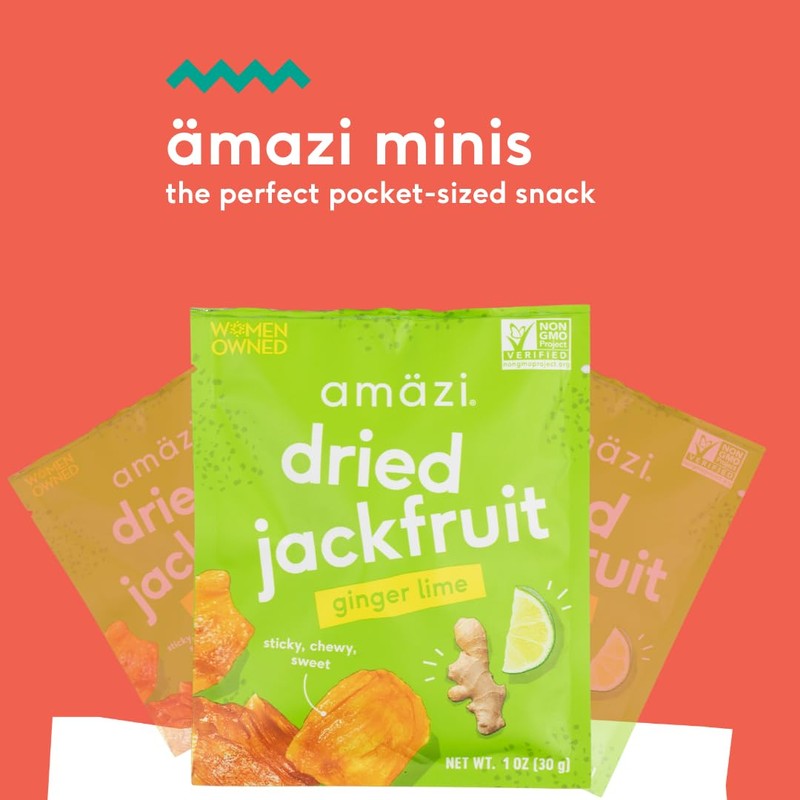 Amazi Foods, Dried Jackfruit, Ginger Lime, All Natural Snacks, (12