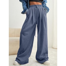 Aleumdr Womens Wide Leg Joggers 2024 Fall Trendy Baggy Pants Y2K Elastic Waist Jogger Sweatpants Track Pants Blue Medium