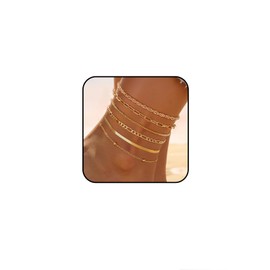 Hebterrka Gold Anklet for Women Waterproof Dainty 14K Gold Plated Anklet with Layered Cuban Link Chains, L, Plastic