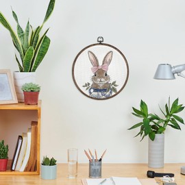 GWFSJYU Chinoiserie Bunny Framed Wall Art, Easter Blue and White Rabbit Round Canvas Prints Wall Art, Coquette Bunnies Wall Hanging Decor for Bathroom bedroom, Bunny Gifts for Rabbit Lovers, 10”x10”