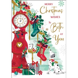 Both of You Christmas Card - Dalmatian Dog and Festive Staircase - Contemporary Artistic Design - Special Finishes and Illustrated Insert Leaf - Made in the UK