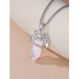 Qyvit Dragon Necklace 925 Sterling Silver Dragon Pendant with Quartz Healing Crystal Necklace Energy Amulet Jewelry Gift for Men Women