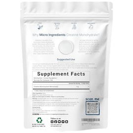 Monohidrato de creatina instantnea en polvo de 2.2 lbs (2.2 libras), 5000 mg por servicio, creatina micronizada en polvo, sin sabor, puro, sin...     