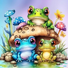 WSLWXSHM Diamond Painting Kits for Adults, Frog Round Full Drill Diamond Art Kits, 5D DIY Paint with Diamonds Crafts for Home Wall Decoration Gifts 12×12Inch Mushroom