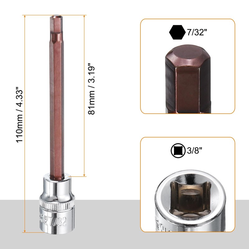 sourcing map 7/32" Hex Bit Socket 3/8" Drive SAE S2