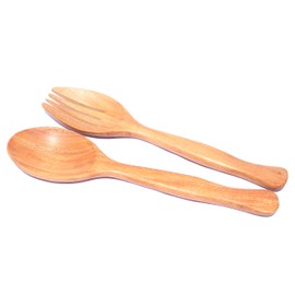 1 Pair of Natural Wooden Spoon and Fork for Salad Cooking Servers Utensils - Acacia Wood