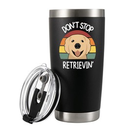 Don't Stop Retrievin Vacuum Insulated Tumbler Golden Retriever Gifts Dog Mom Dad Pet Lover Owner Retro Stainless Steel with Removable Lid and Straw Travel Mug 20 oz Black