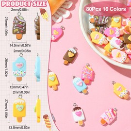 Stiesy 80Pcs Mixed Styles Ice Cream Charms Kawaii Ice Lolly Charms Resin Ice Cream Charm Pendant Cute Summer Food Dangle Charms for Jewelery Making Crafting DIY Bracelet Necklace Earring Presents