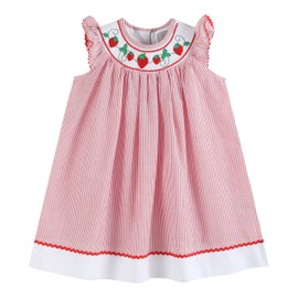 Lil cactus Red Seersucker Strawberry Smocked Bishop Dress, 2T