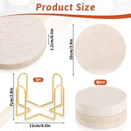 HANLANXUE 4 Pcs 4 inches Beige Travertine Coasters with Holder