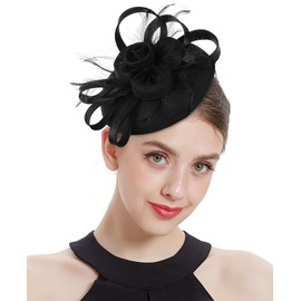 Z&X Wedding Fascinator Church Derby Hat Sinamay Pillbox Hats for Women Tea Party Cocktail with Headband Hair Clip Black