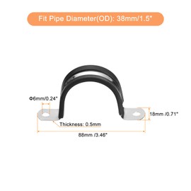 sourcing map Pack of 16 38 mm (1-1/2 inch) pipe clamps, cable clamps, stainless steel rubber padded hose, clamp, U-shaped metal clamps, pipe holder for pipe, wire