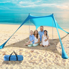Beach Tent Sun Shelter - 9.8 x 6.5 Ft Beach Canopy UPF50+ UV Protection with Sandbags, Poles, Grond Pegs and Anti-Wind Ropes for Camping, Fishing, Backyard and Picnics