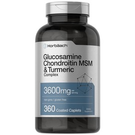 Horbäach Glucosamine Chondroitin MSM | 3600 mg | 360 Caplets | Advanced Formula with Turmeric | Non-GMO, Gluten Free