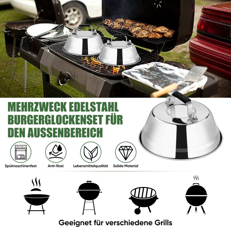 Homikit Stainless Steel Burger Bell Set (2, 18 cm)