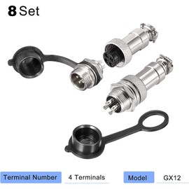 VISSQH GX12 4 Pin Panel Metal Mounting Round Aviation Plug, 12 mm Male/Female Aviation Plug Cable Connector 4-Pin + Rubber Protective Cap and Screwdriver Pack of 16