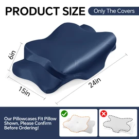HOMBYS 2 Pack Satin Cervical Pillowcases (Only Pillowcase), Silky Butterfly-Shaped Contour Pillow Cover Cervical Neck Pillow Case with Zipper for Side Back Stomach Sleepers (Navy Blue, Queen Size)