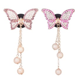 4 Pcs Butterfly Shape Air Vent Clips, with Tassel Faux Pearl Pendant Car Air Fresheners Vent Clips Shiny Rhinestone Diffuser Vent Clip for Air Vent Car Interior Decor Accessories