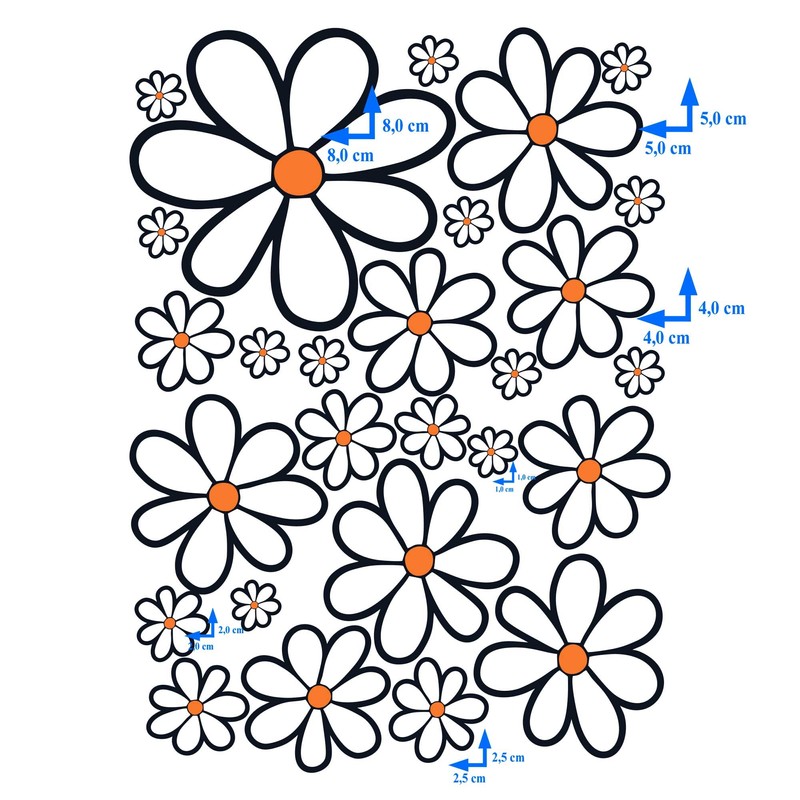GamesMonkey Autoaufkleber Blumen G?nseblmchen Prilblumen Tuning - 27/54/108 Stck -