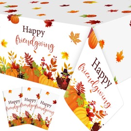 Ganeen 3 Pcs Happy Friendsgiving Tablecloth Thanksgiving Disposable Plastic Tablecloth Fall Maple Leaf Pumpkin Rectangle Table Cover Waterproof for Friendsgiving Party Decoration, 108 x 54 Inch