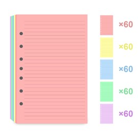 (3 Pack)7-Hole Lined Refills Paper, A5 Filler Paper for Planner Inserts, A5 Loose Leaf Paper, 5 Colors(60 Sheets/C), Total 300 Sheets/600 Pages, College Ruled, 5.5 X 8.5 Inch
