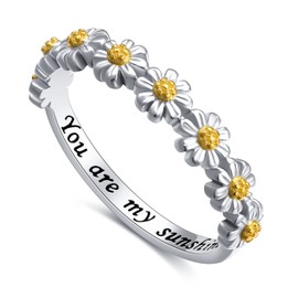 Ladytree Sterling Silver You Are My Sunshine Daisy Ring for Women Mom Daughter Mothers Day Flower Jewelry Size 5