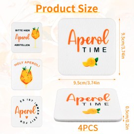 Aperol Coasters, Pack of 4 Funny Drink Coasters with Sayings, Aperoli Gift for Aperol Lovers, Aperol Table Decoration for Cocktail Drinking Glasses