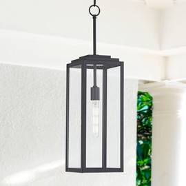 John Timberland Titan Modern Outdoor Hanging Ceiling Light Fixture Mystic Black 27 1/4" Clear Glass Panel for Exterior Barn Deck House Porch Yard Patio Outside Garage Front Door Garden Home Roof