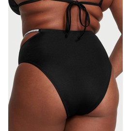 Victoria's Secret Women's Shine Strap High-Waist Cheeky Bikini Bottom, Swimwear for Women, Black, L