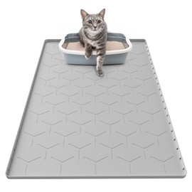 Silicone Cat Mat for Litter Box: Large 34" X 22" Cat Litter Mat Litter Trapping Mat, Waterproof Kitty Litter Mats for Floor, Gray