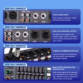 Doslnlya GF8 Pro Multi-Function 8-Channel Bluetooth DJ Sound Console - 7 Stage Equalizer, 99 Sound Effects, Independent Mute for Stage, Karaoke Live