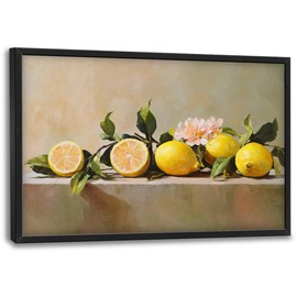 Kylora Lemon Wall Art Still Life Lemons Pictures Wall Decor Fruit Prints Modern Artwork Oil Painting Home Office Decorations For Kitchen Bathroom Bedroom Dining Living Room 36"x24"