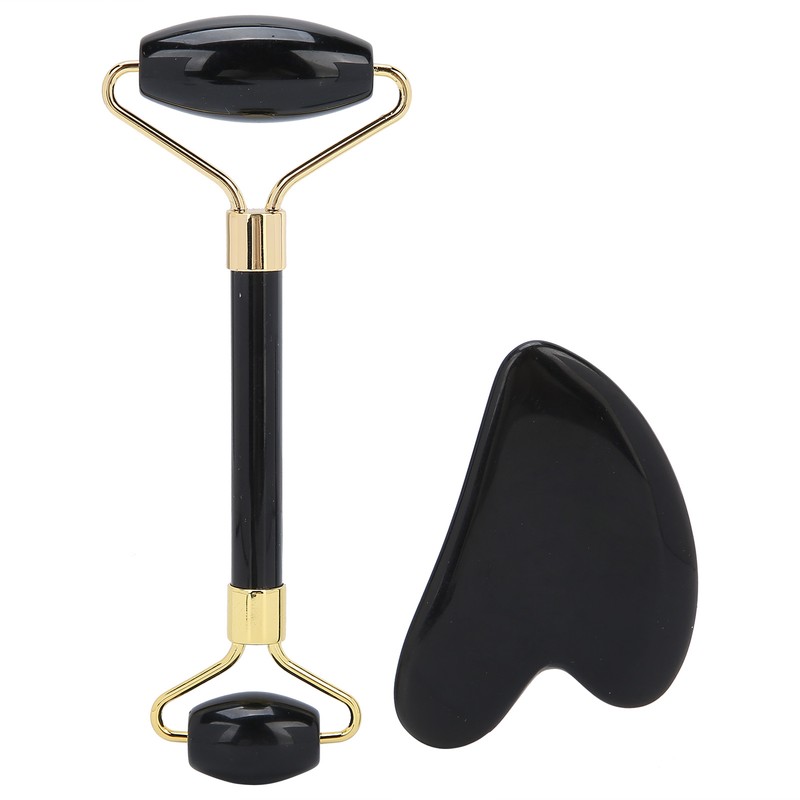 3pcs Obsidian Facial Roller Gua Sha Board Therapy Blindfold Beauty