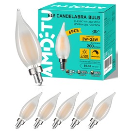 AMDTU E12 LED Candelabra Bulb 25 Watt Equivalent Dimmable Frosted Candle Light Bulb Warm White 2700k Small Base CA10 Chandelier Light Bulb Long Lasting Dining Room for Chandelier Light,Ceiling Fan