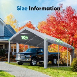 ADVANCE OUTDOOR Replacement Top Cover Tarp with Leg Cloth for 10x20 ft Carport Canopy with Ball Bungees, Sliver Gray, One Roof Only