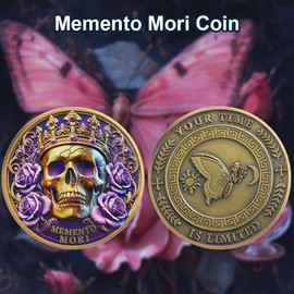 RYUKENLM 5 Pack of Memento Mori Coin Skull Challenge Coins EDC Reminder Token Your Time is Limited Inspirational Stoicism Gifts for Daily Stoic Practice