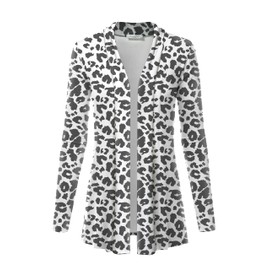 Women's Lightweight Open Front Cardigans with Pockets Thin Leopard Animal Printed Skin Sweater Plus Size Cardigan (ANI_White/Charcoal, XX-Large)