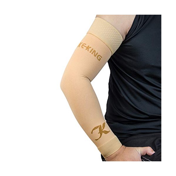KEKING Lymphedema Compression Arm Sleeves (Pair), 20-30 mmHg Graduated Compression Arm Support with Silicone Band, Post Surgery Recovery, Pain Relief, Swelling, Lipedema, Edema, Beige XL