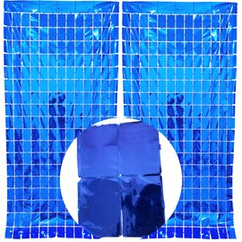 Prudance 2 Pcs Blue Foil Fringe Square Curtain Party Decorations,Sequin Square Curtain Photo Backdrop Props Suitable for Birthday Party Bachelorette Engagement Christmas New Years Decor (3.3 x 6.6 Ft)