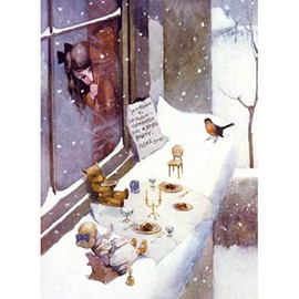 V&A Pack of 8 Artistic Christmas Cards From the Collection - The Guest Arrives, Robin Tea Party