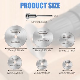 Drill Saw Blades for Dremel Rotary Tool, 6Pcs HSS Cutting Circular Saw Blades with Straight Shank Mandrel Fine Tooth Wood Blade for Drills Rotary Tools Wood Plastic Metal Stone Diamond Cutting