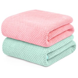 YURIRIA Toallas de Baño 2 Packs Ultra Suaves Juego de Toallas Absorbentes Toalla de Microfibra de Secado Rápido para Baño, Playa, Piscina, Gimnasio, SPA(Rosa+Verde)