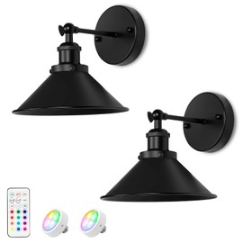 Battery Wall Sconces Set of Two, Battery Operated Sconces, Dimmable Cordless Wall Sconce, RGB Fabric Wall Lights No Hardwired Need, Suitable for Bedroom Living Room Corridor Kitchen