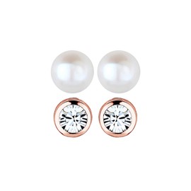Elli Women's Earrings Set Basic Pearl with Crystals, Silver, Crystal