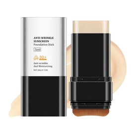 SIYDYRIT 3 In 1 Anti-Wrinkle Foundation Stick with SPF 50+, PA++++, Korean Hydrating Lightweight Flawless Eraser Foundation Stick with Brush, Full Coverage Thin and Natural Finish(Ivory)