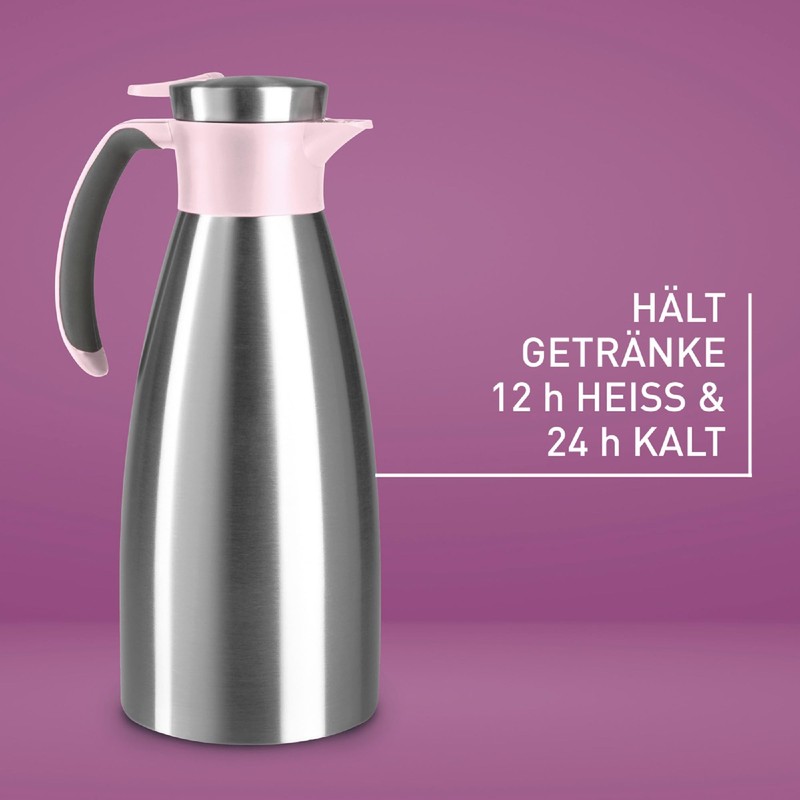 Emsa Soft Grip N4120600 Insulated Jug, 1.5 Litres, Stainless Steel,