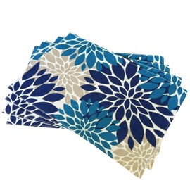 Combination of Patterns by Leaves in Place Mats Cotton and Linen Double-Deck Tightly Stitched Washable Fadeless Heat-Insulated Placemats Set of 4 Blue