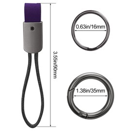 Whtawtaw Microfiber Leather Keychain Key Fob, Wrist Lanyard Wristlet Key Chain for Car Key with 2 Key Rings, Universal Zinc Alloy Buckle Frosted Finger Ring Car Key Holder (Purple)